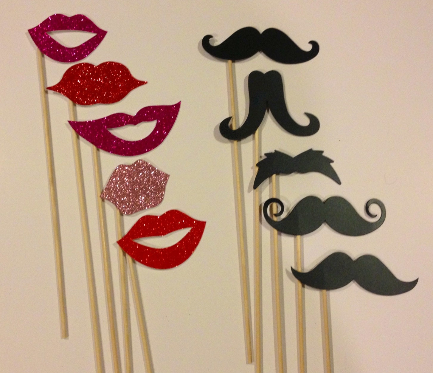 Set of 10 lips and mustaches on a stick photo booth props Etsy