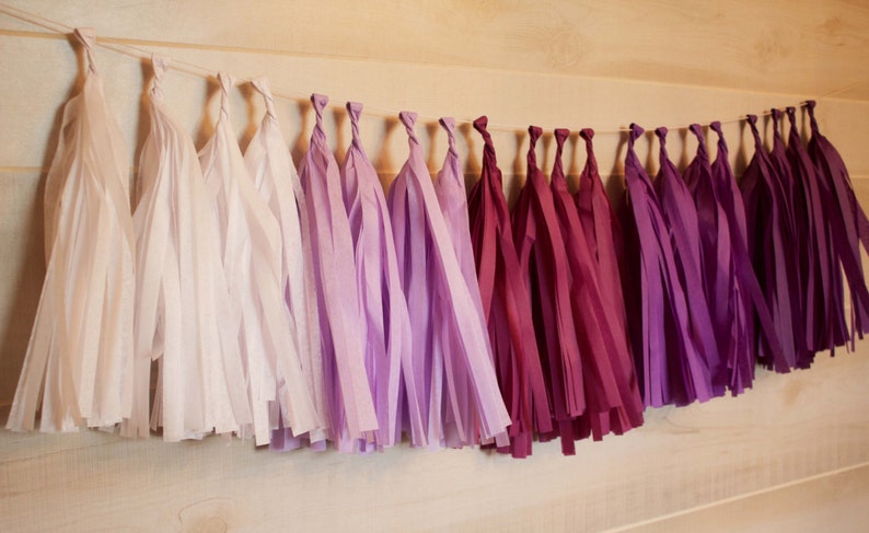 ASSEMBLED Purple Ombre Garland Tissue Paper Tassels Garland Kit Choose your quantity Sets of 6 to 50
