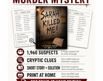 Sarah Killed Me! Logic Puzzle, 1,960 Suspect Whodunit Deduction Game (Digital Download)