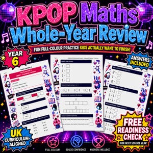 Year 6 Maths Bundle | Whole Year Review + Readiness Check | K-Pop Idol Theme | UK Curriculum KS2 | Ready for Year 7 | Instant Download PDF