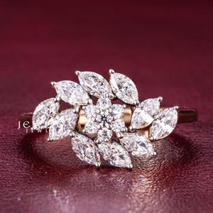 Marquise Moissanite Engagement Ring Vintage 14k Gold Diamond Anniversary Ring Unique Cluster Promise ring Bridal wedding Ring For Her