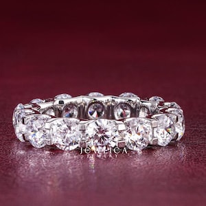Full Eternity U Prong Set Wedding Band, Amazing Round Brilliant Cut Moissanite Band, Matching Band For Engagement Ring, Ring Gift For Women