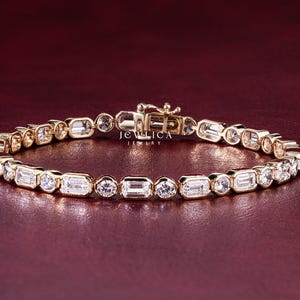 Handgefertigtes Tennisarmband, 14K Gold-Tennisarmband, Moissanit-Tennisarmband, zierliches Armband, Diamantarmband, Geschenk für sie, Armband