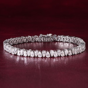 Bracciale tennis con diamanti e moissanite a forma di pera: oro o argento 18k