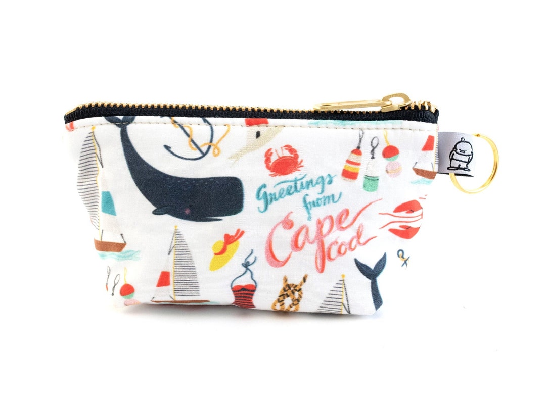 Nautical Whale Coin Purse: Cape Cod Zippered Pouch With Key Ring - Etsy