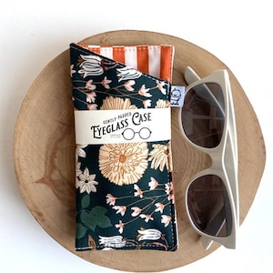 Emerald floral padded eye glass case, fabric soft sunglasses pouch, Eye Glass Case, eyeglass sleeve, reading glasses case
