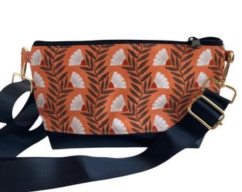 Small Crossbody Bag in Coral Fan Floral Print with adjustable strap