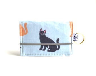 Sage Kitty Fabric Card Wallet: Unisex Vegan Cat Lover Gift