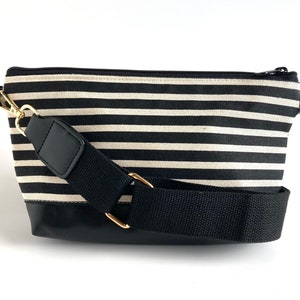 Small Crossbody Bag in Black and White stripe with adjustable strap
