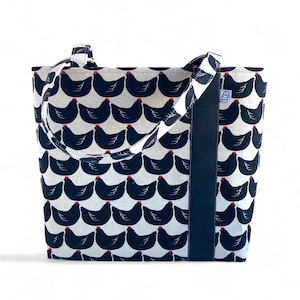 Made in USA Cotton Tote Bag | Handmade Purse | Handbag | Chicken print handbag for women