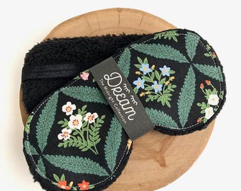 Light Blocking Sleep Mask: Botanical Print, Black Sherpa Backing