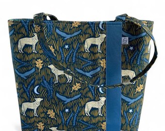 Large Fabric Tote Bag: Handmade Nature Inspired Cotton Shoulder Bag