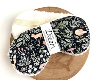 Cottage Core Fox and Mushroom Sleep Mask: Cotton & Faux Sherpa, Handmade Travel Mask