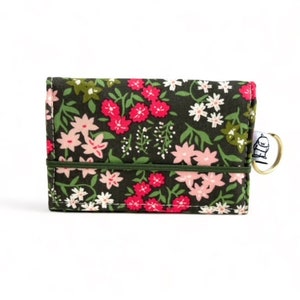 Tarjetero y portadocumentos con diseño floral Petite Fleur, tarjetero unisex de tela, cartera vegana, tarjetero vegano, tarjetero