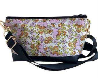 Small Crossbody Bag in spring Sorbet Floral Print with adjustable strap