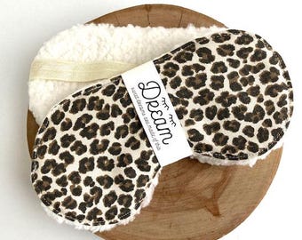 Leopard Sleep Mask: Cotton & Faux Sherpa, Handmade Travel Mask