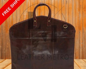 Handmade Leather Suit Carrier: Foldable Travel Garment Bag