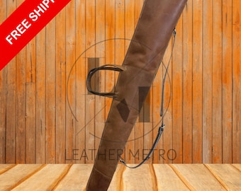 Handmade Distressed Leather Shotgun Slip Case, Fleece Lined, Hunting Rifle