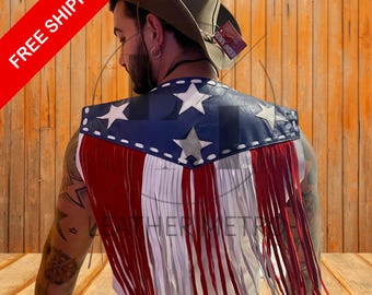 Handmade Leather Fringe Vest: Men's Western Cowboy Clothing