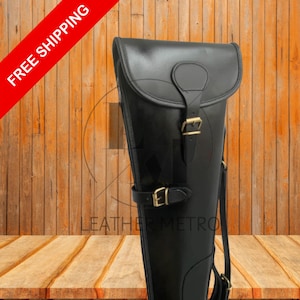 Leather Shotgun Slip Case for Hunting, Black leather shotgun Sleeve, rifle case, gift for hunters, personalization available , Handmade