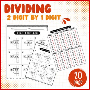 2 Digit by 1 Digit Long Division Worksheets (1 digit answer)
