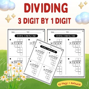 3 Digit by 1 Digit Long Division Worksheets (2 digit answer)