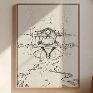 Surreale Schwangerschaft Kunstdruck - Meditative abstrakte Linie, spirituelle Mutterschaft Wandkunst, Boho Illustration, Heilendes Spiegelbild