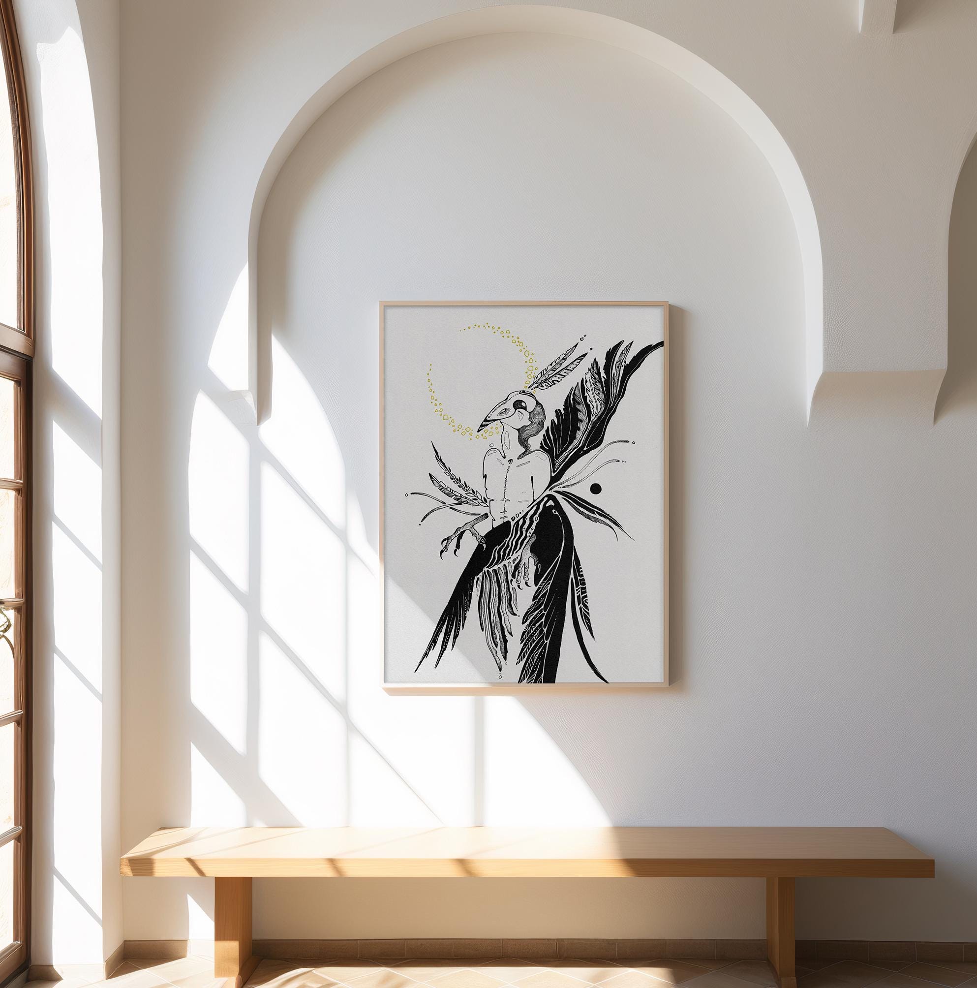 Human to Crow Metamorphosis Art Print | Surreal Black & Gold ...