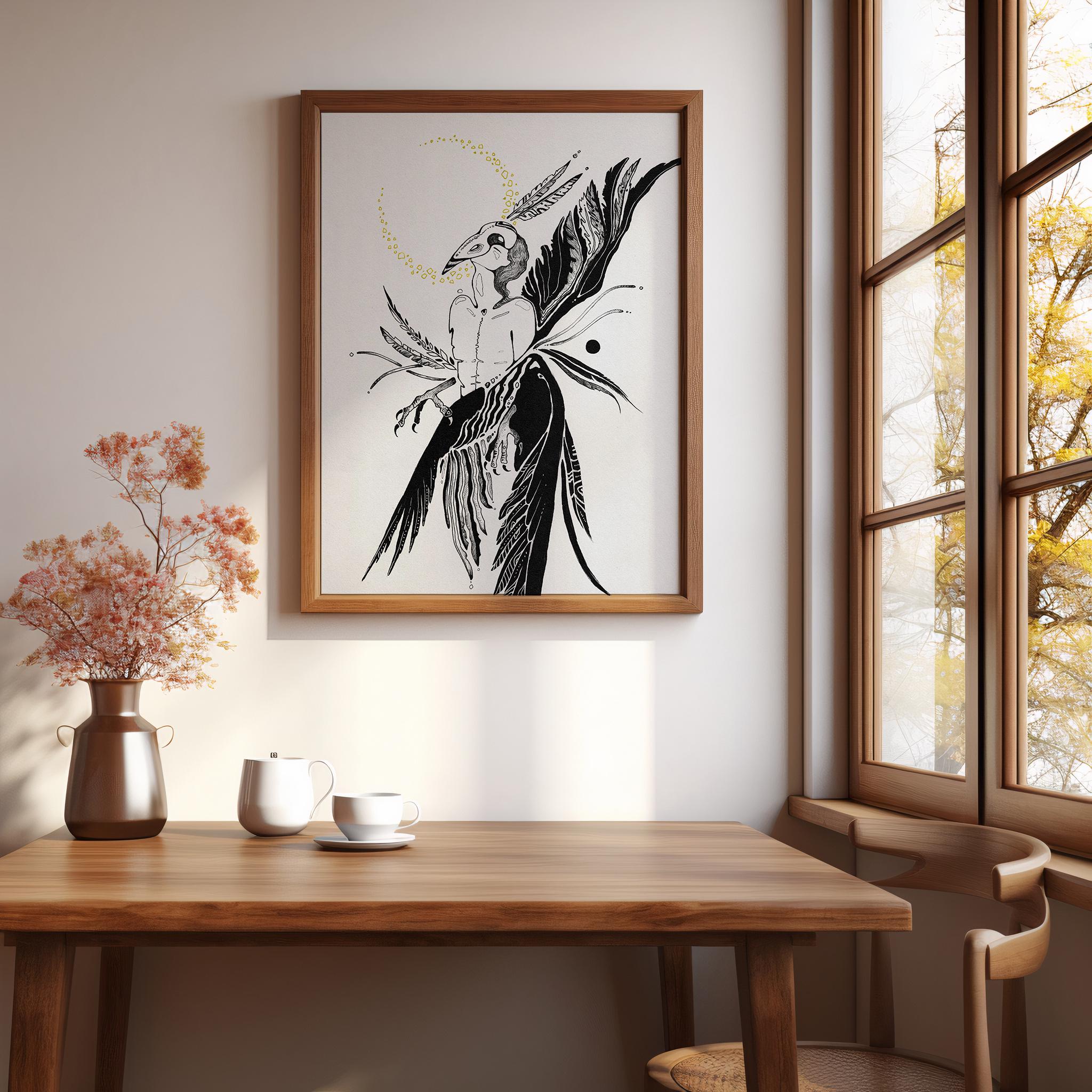 Human to Crow Metamorphosis Art Print | Surreal Black & Gold ...
