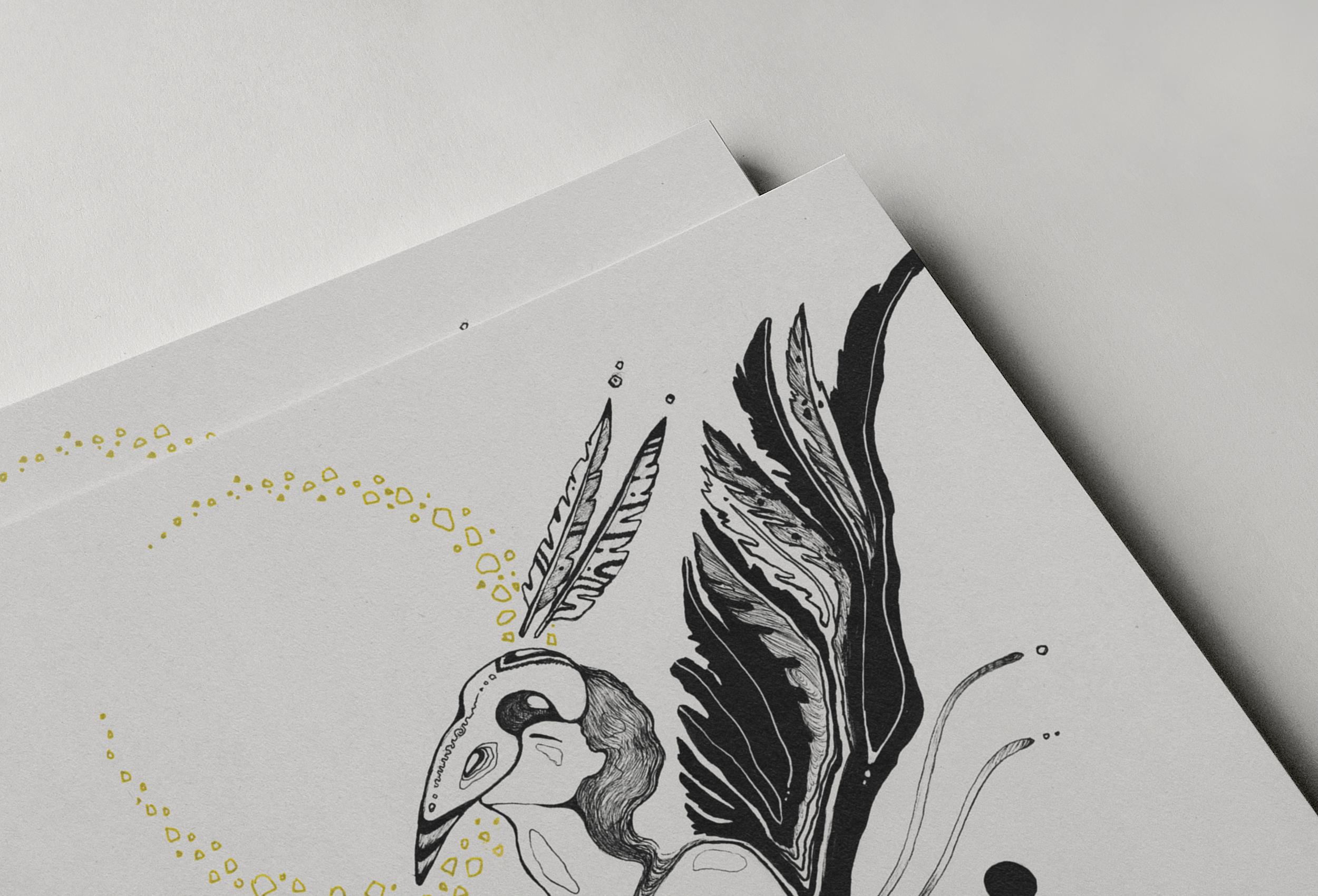 Human to Crow Metamorphosis Art Print | Surreal Black & Gold ...