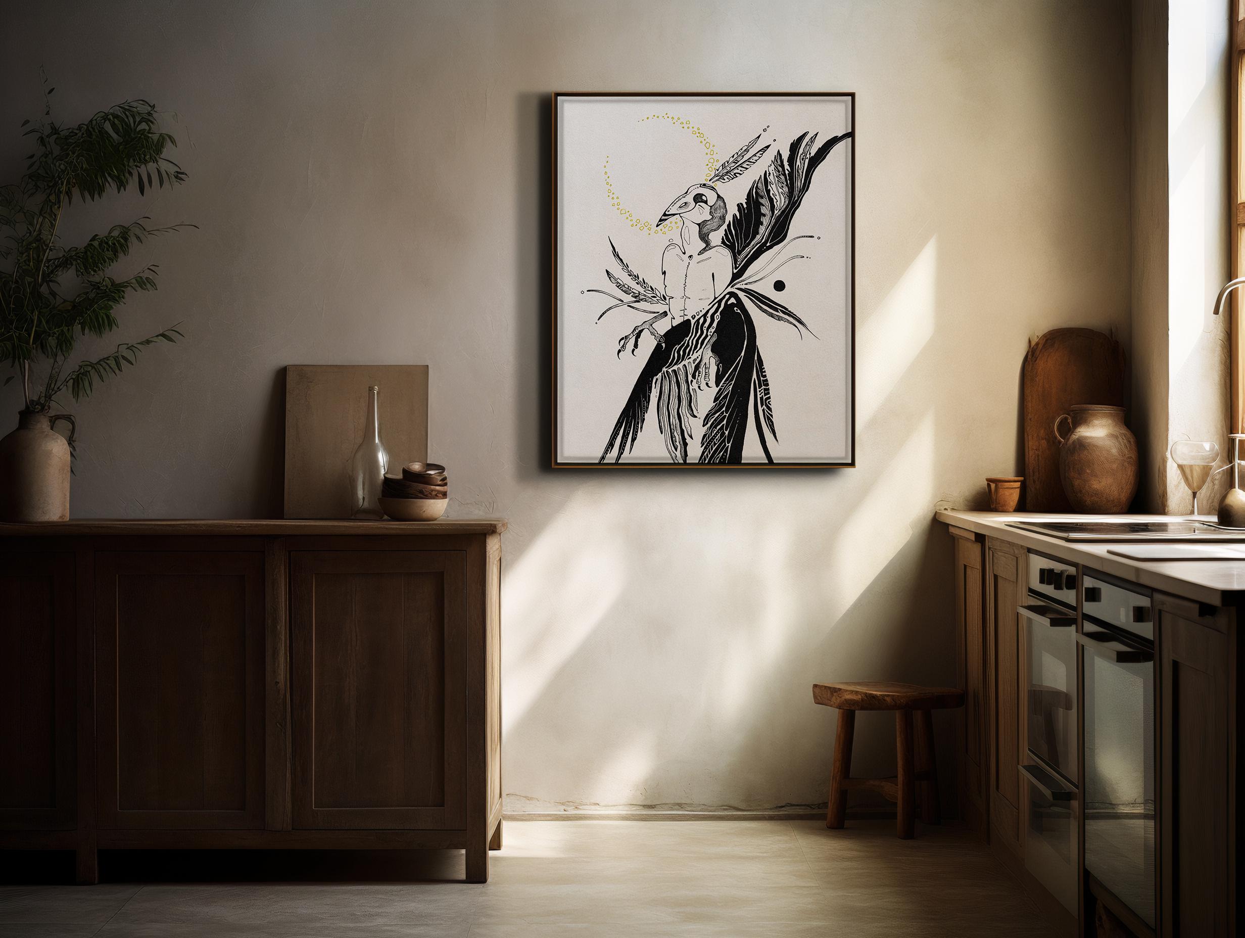 Human to Crow Metamorphosis Art Print | Surreal Black & Gold ...