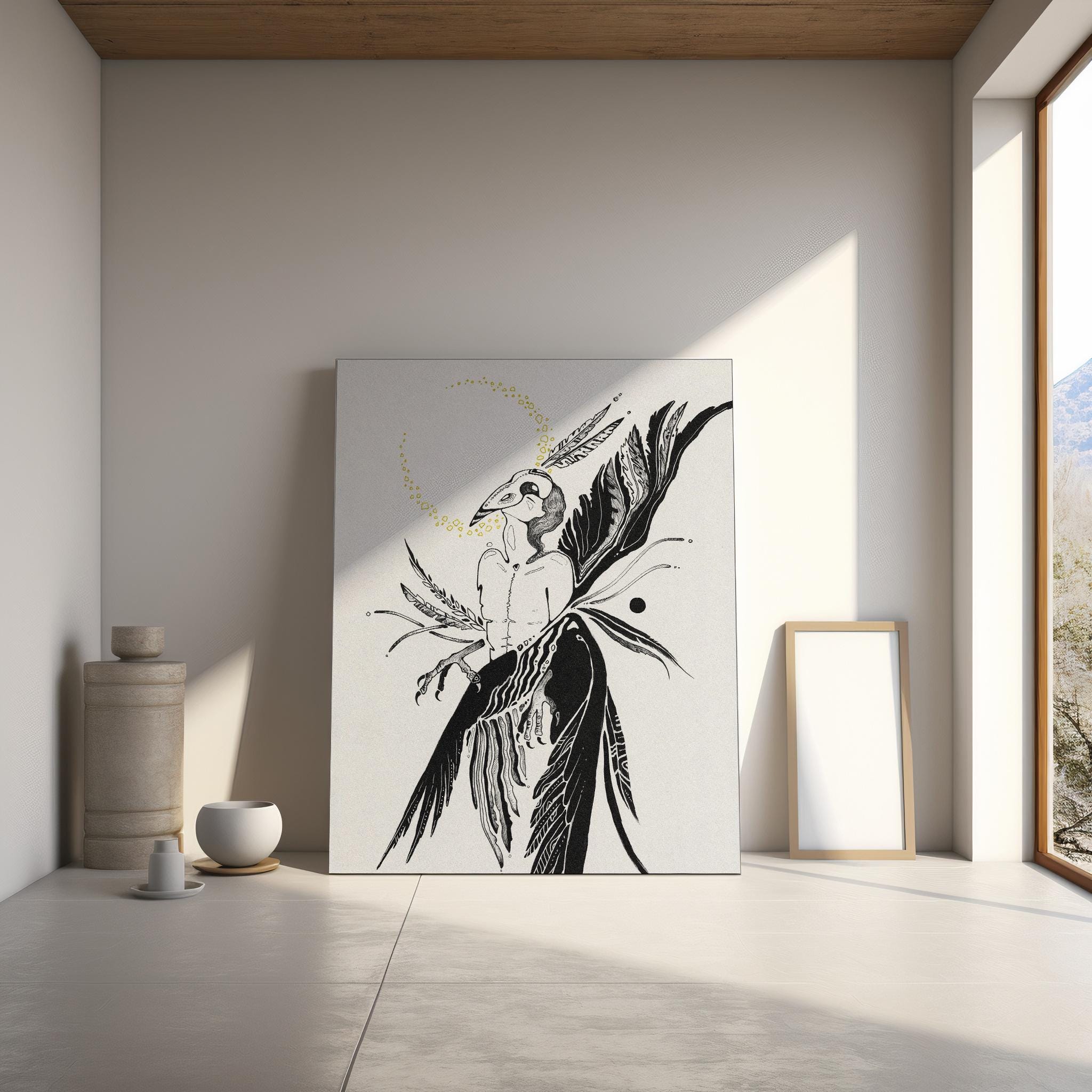 Human to Crow Metamorphosis Art Print | Surreal Black & Gold ...