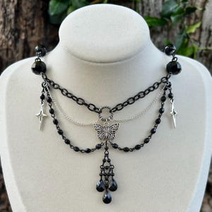 Gothic Alternative Black Butterfly Unique Fairycore Grunge Necklace