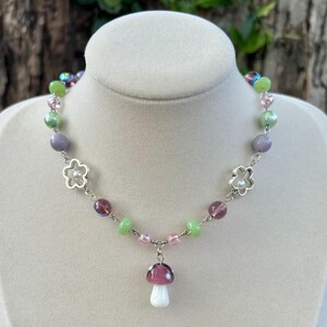 Mushroom Beaded Necklace: Fairycore Cottagecore Jewelry