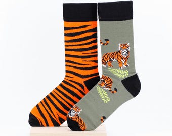 Tiger Wild Animal Tigers Unisex Socks, Socks, Funny Socks, Crazy Socks, Colorful Socks, Gift Idea, Perfect Gift, Mismatched