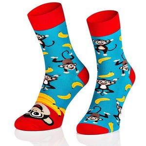 Calcetines unisex Happy Monkey Banana, calcetines, calcetines divertidos, calcetines locos, calcetines coloridos, idea de regalo, regalo perfecto, no coincidentes