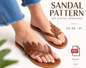 Leather Leaf Sandal Pattern PDF, Women’s Summer Shoes, EU 36-41, DIY Template