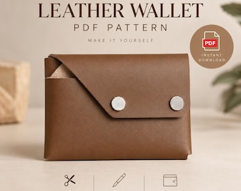 Leather Wallet Pattern PDF, No Sew Card Holder, DIY Leathercraft Template, Instant Download