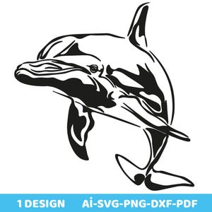 Dauphin SVG | Design numérique Ocean Dolphin pour t-shirts, mugs et découpe laser | Clipart animal marin | Téléchargement instantané