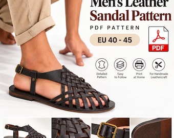 Men’s Leather Sandal PDF Pattern, EU 40-45, Printable Leathercraft Template