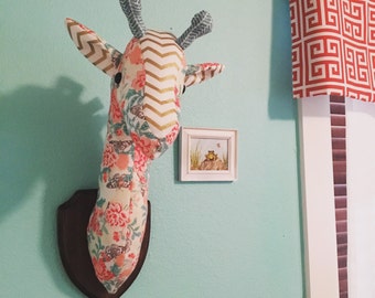 Custom-Made, Wall-Mounted Stuffed Giraffe Head, Faux Taxidermy