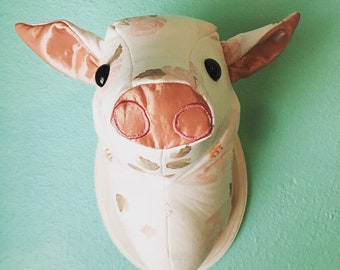 Custom-Made, Wall-Mounted Stuffed Pig Head, Faux Taxidermy