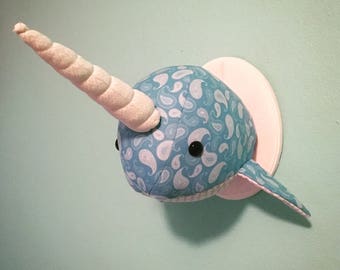 Custom-Made, Wall-Mounted Stuffed Narwhal Head, Faux Taxidermy