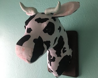 Custom-Made, Wall-Mounted Stuffed Cow Head, Faux Taxidermy