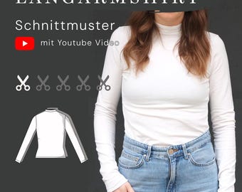 DIY long-sleeved shirt with crew neck - sewing for beginners - EU 32 to EU 46, basic top