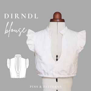 Schnittmuster Dirndlbuse DIY EU 32 - EU 46 selber nähen Flügelärmel, modern, 2025 für die Wiesn/Oktoberfest, geraffte Ärmel