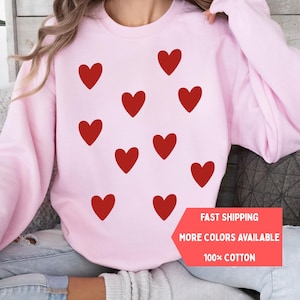 Cute Hearts Crewneck | Valentine&#39;s Crewneck | Mini Hearts | Gift For her | Cute Crewneck | Hearts Sweater Red Hearts Pink Sweatshirt