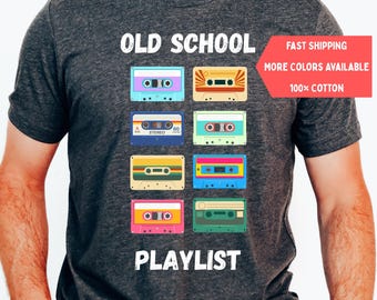 Old School Playlist Shirt, Retro 80s Music Party, Music Mix Tape Cassette Player Shirt, Men's Women's Vintage Style Graphic Tee, 90s music