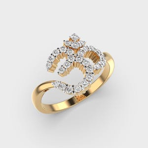 Lab Grown Diamond Om Ring: Round Cut Moissanite, Spiritual Yoga Jewelry