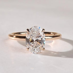 3Ct Oval Cut Moissanite Engagement Ring, Oval Hidden Halo Solitaire 14k Solid Gold Lab Grown Diamond Anniversary Ring, Gift For Bridal